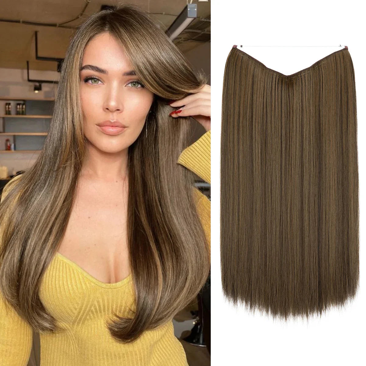 Coffee Brown 16 Inch Straight Halo Hair Extensions | Thathair UK
