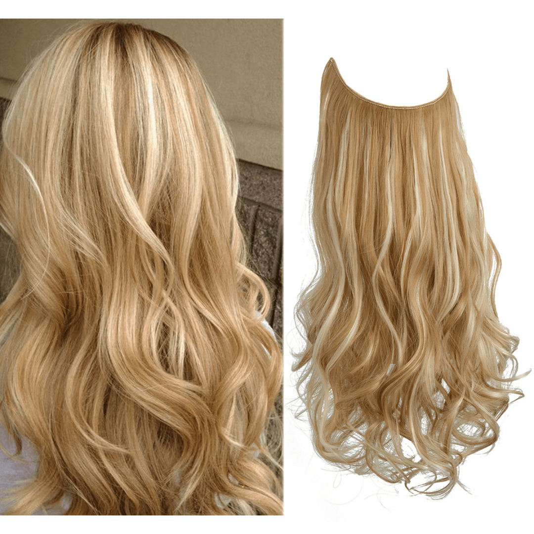 golden blonde wavy halo hair extensions