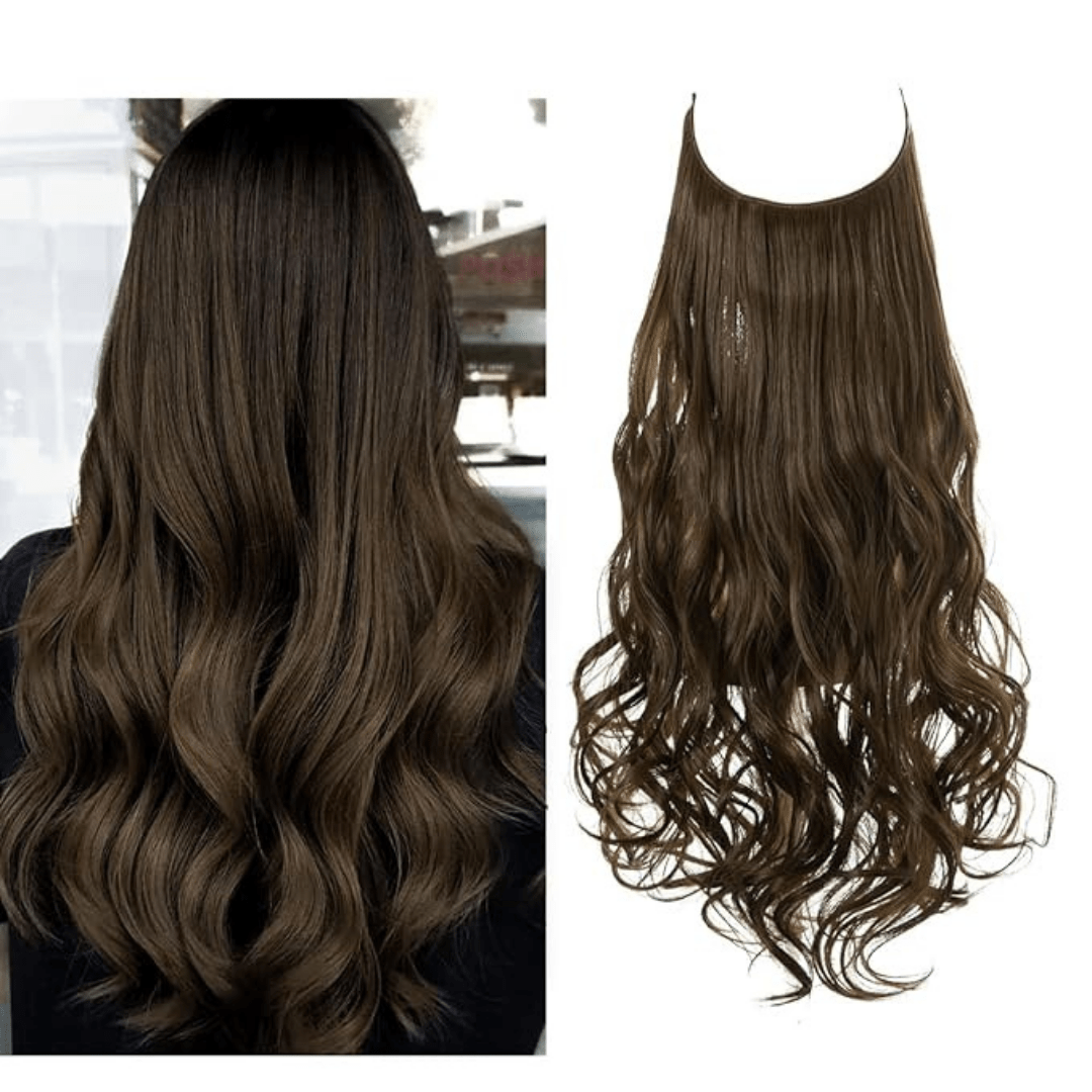 walnut brown wavy halo hair extensions